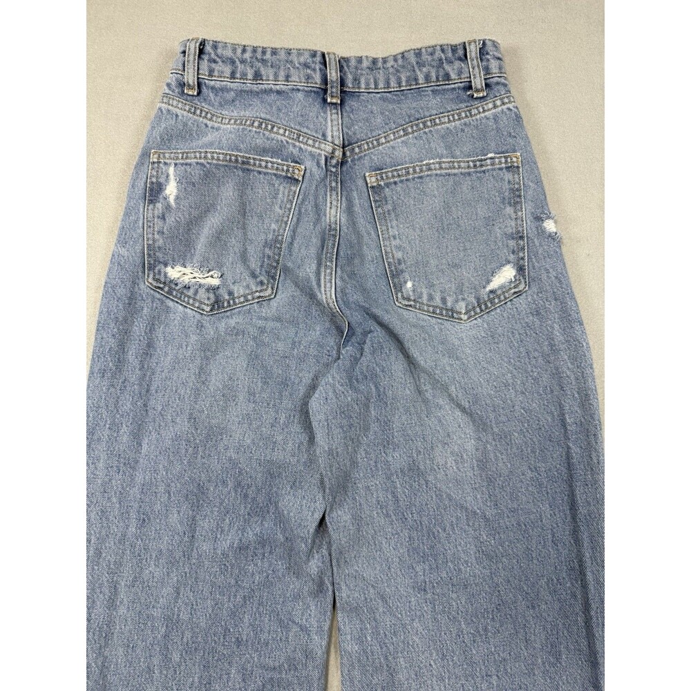 Zara Distressed Wide Leg Jeans Raw Hem Ripped Knee Blue Sz USA 4 EUR 36 - Picture 14 of 14